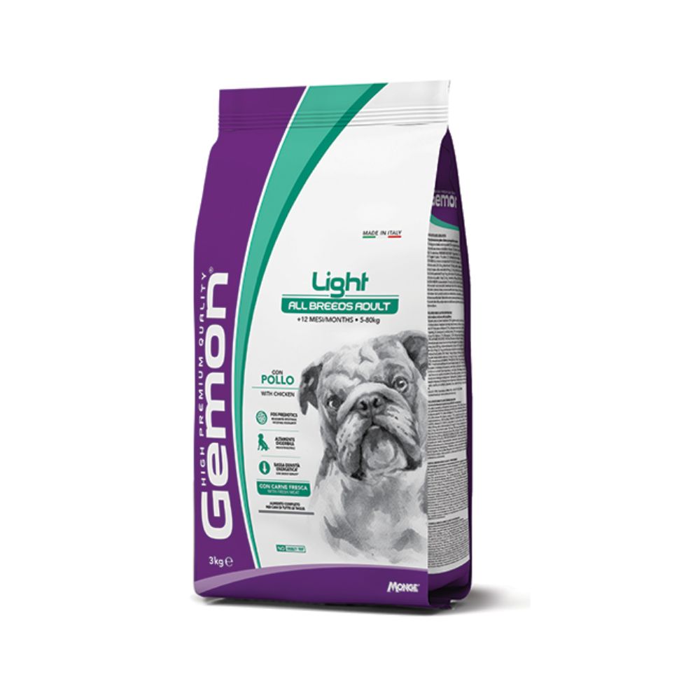 Gemon Light All Breeds Adult con Pollo 3Kg Crocchette Cani Adulti