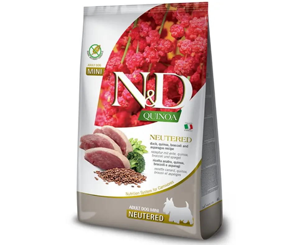 Farmina N&D Quinoa Neutered Anatra Broccoli e Asparagi Mini Adult 2,5Kg Crocchette Cani - Animaliapet