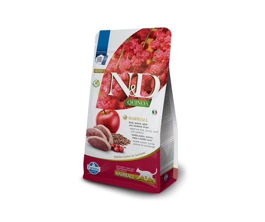 Farmina N&D Quinoa Hairball Anatra Mela e Mirtillo Rosso 300g Crocchette Gatti - Animaliapet