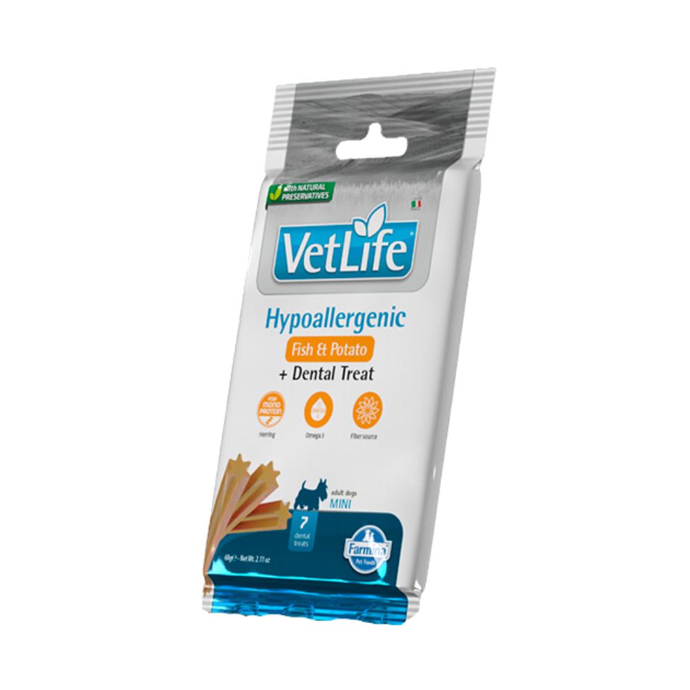 Farmina Snack Cani Vetlife Hypoallergenic Pesce e Dental Treat 60g Mini Adult