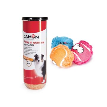 Camon Tubo con 3 Palle da Tennis e Faccina Gioco per Cani - Animaliapet