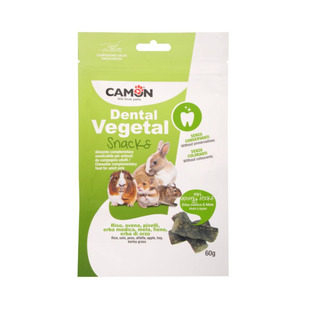 Camon Dental Vegetal Mini Spongy Erbe e Mela Snack per Roditori 60g