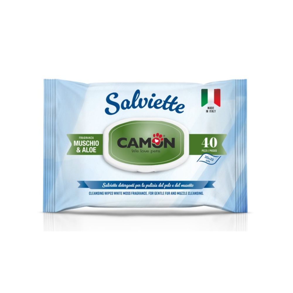 Camon Salviette Detergenti Muschio e Aloe 40pz Cani e Gatti - Animaliapet