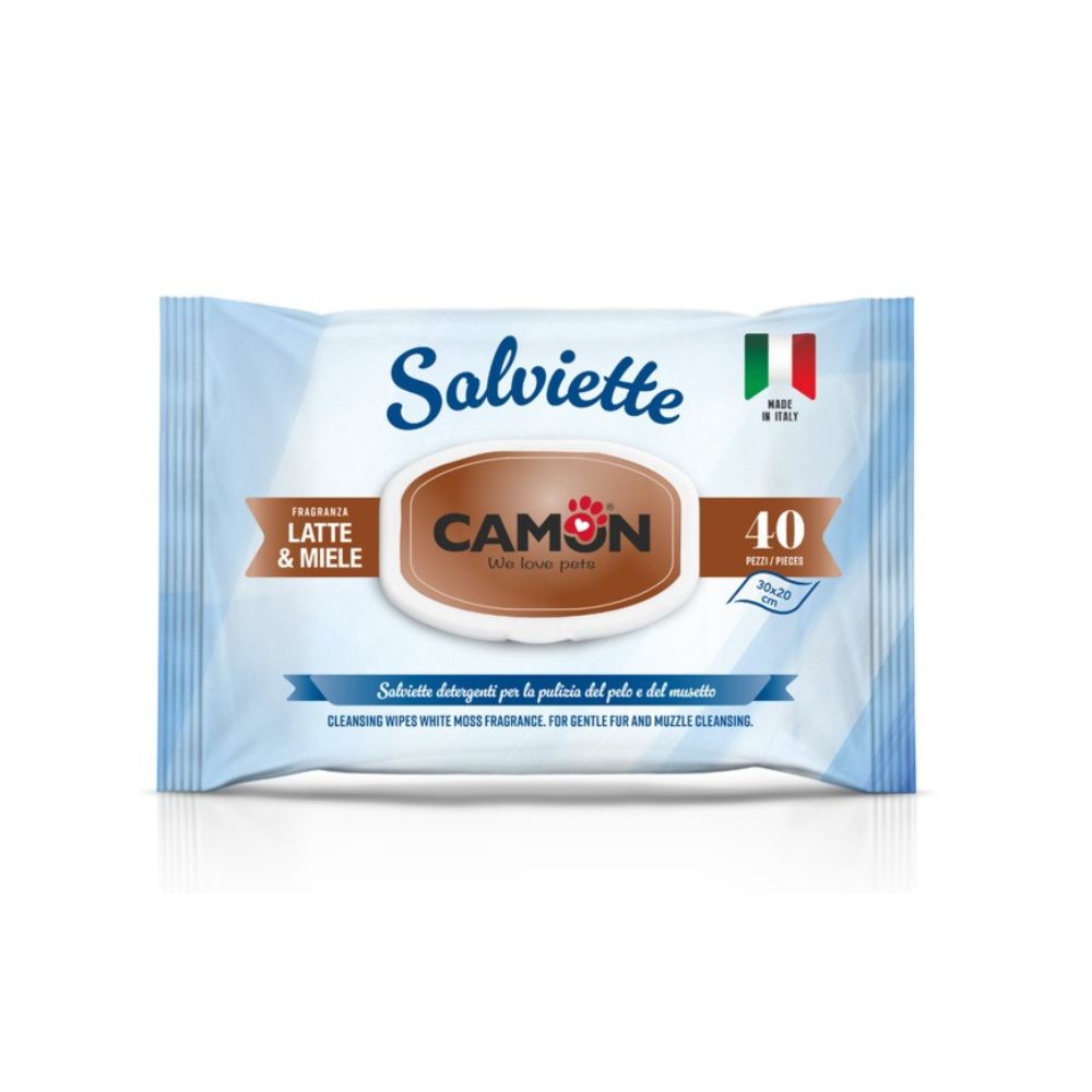 Camon Salviette Detergenti Latte e Miele 40pz Cani e Gatti - Animaliapet