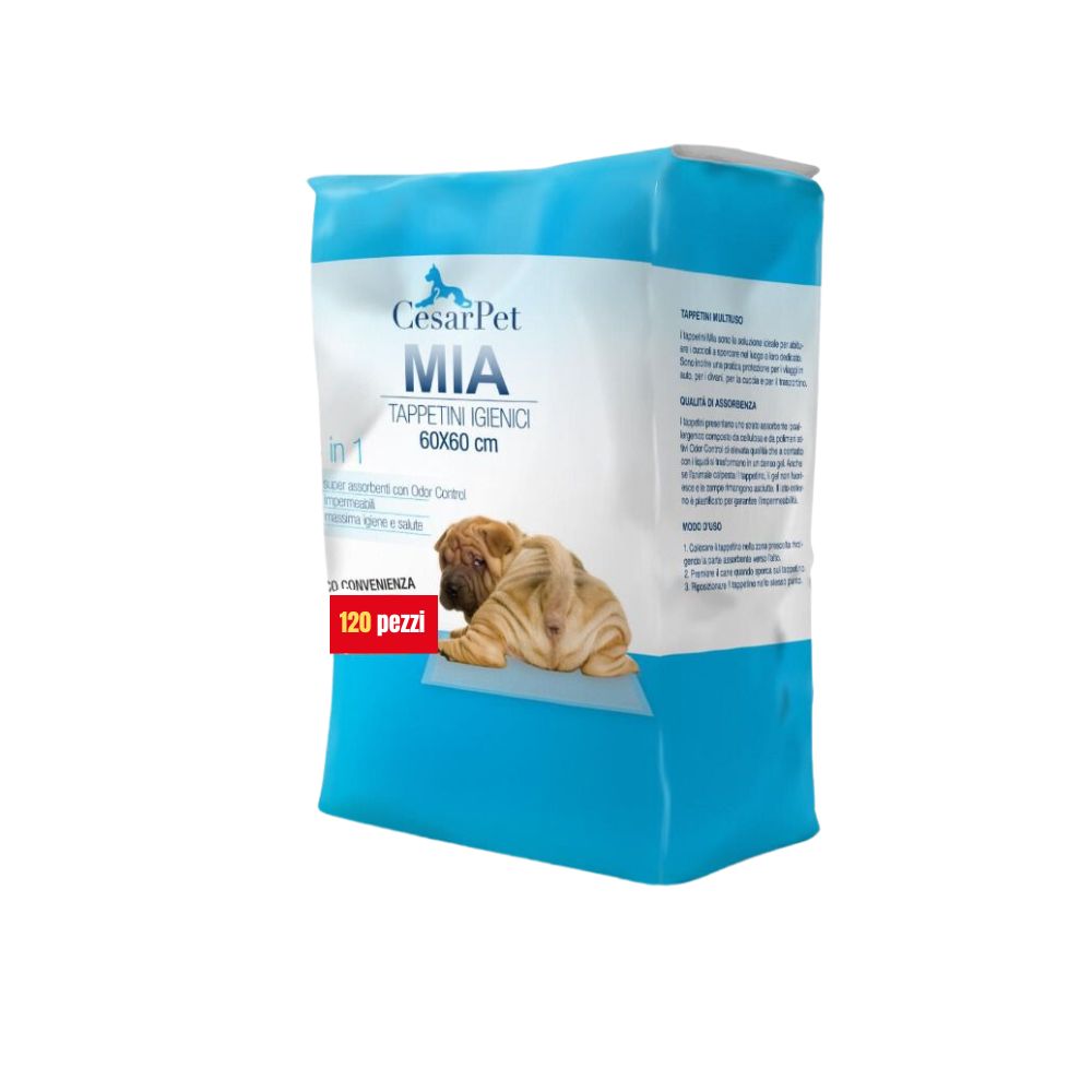 CesarPet Mia Tappetini Igienici 3in1 Per Cani 60x60 120pz - Animaliapet