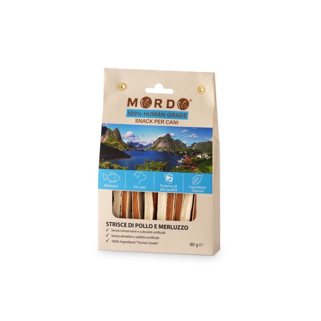 Mordo Striscie di pollo e merluzzo Snack Cani 80g