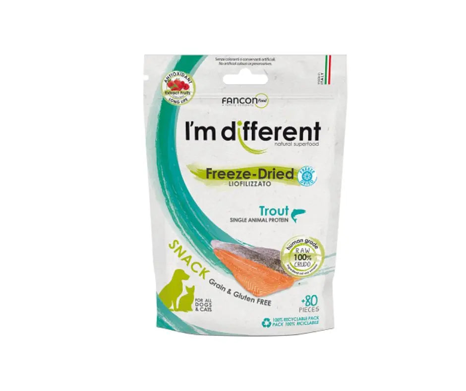 Im Different Freeze-Diried Liofilizzato a Trota Snack 40g per Cani e Gatti - Animaliapet