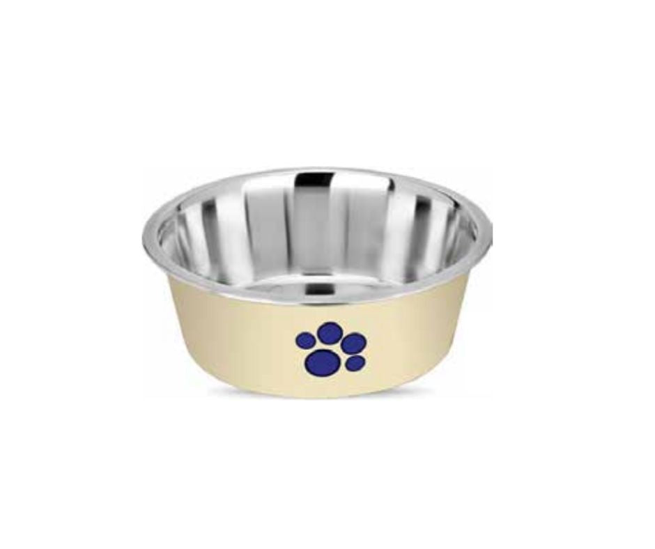 Colley Ciotola in Acciaio Beige con Zampa Blu 1700ml per Cani e Gatti - Animaliapet