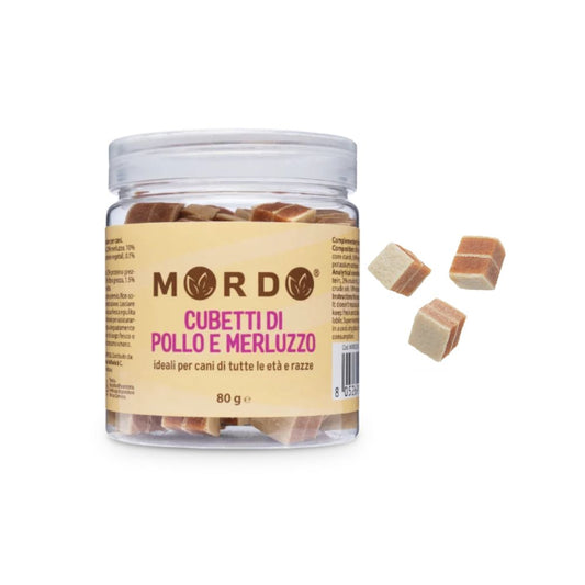 Mordo Cubetti Pollo e Merluzzo Barattolo 80g Snack Cani