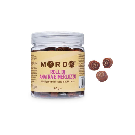 Mordo Roll Anatra e Merluzzo Barattolo 80g Snack Cani