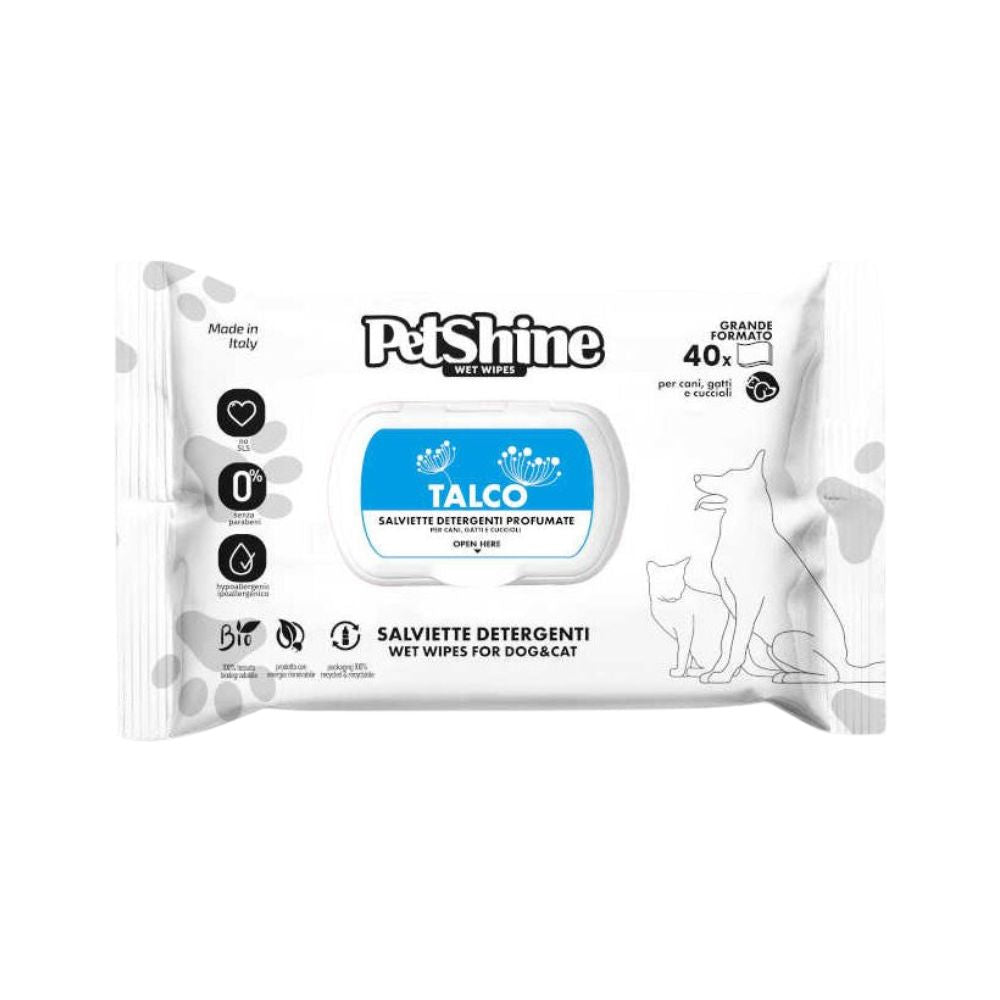 PetShine Salviette Detergenti Talco per Cani e Gatti 40pz