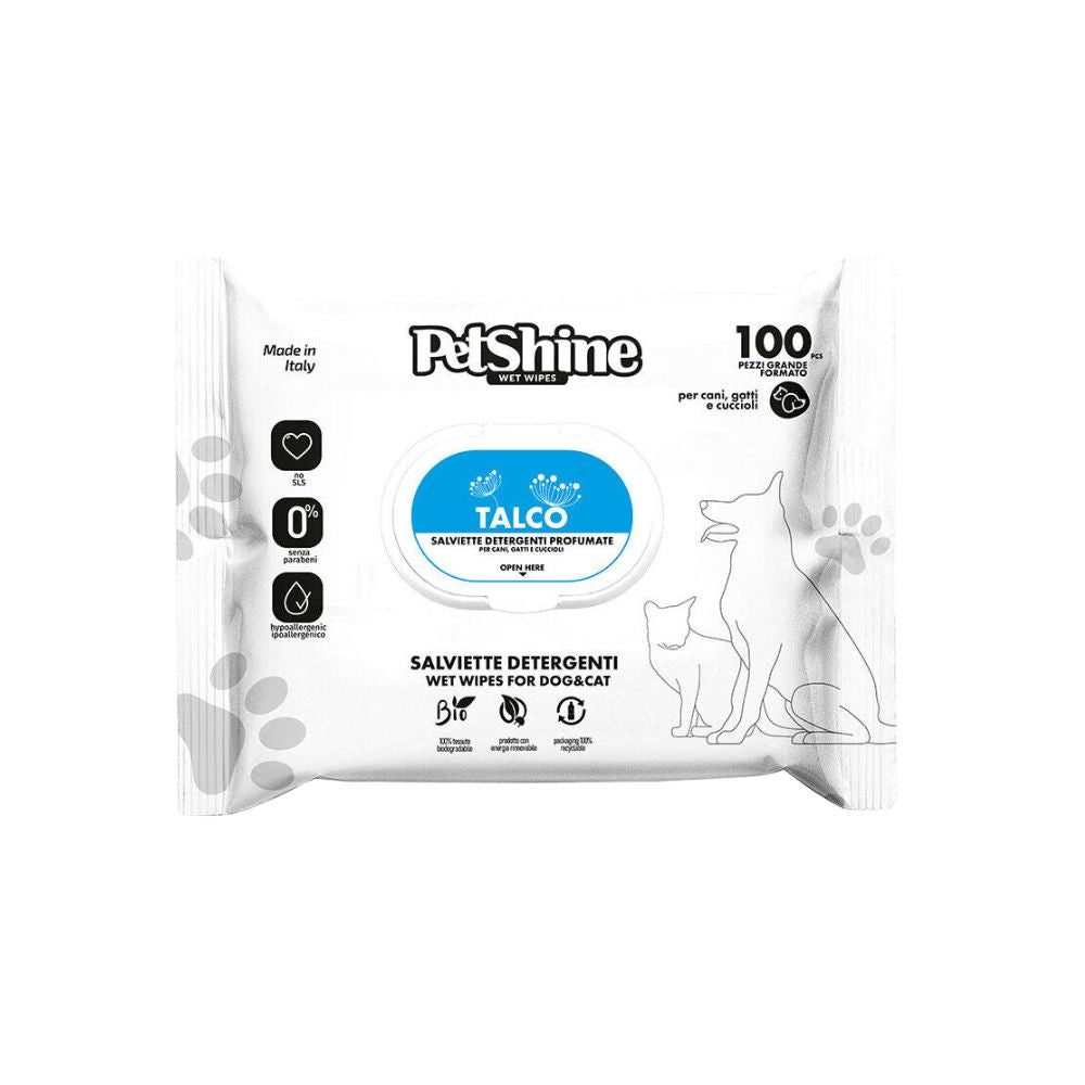 PetShine Salviette Detergenti Talco per Cani e Gatti 100pz