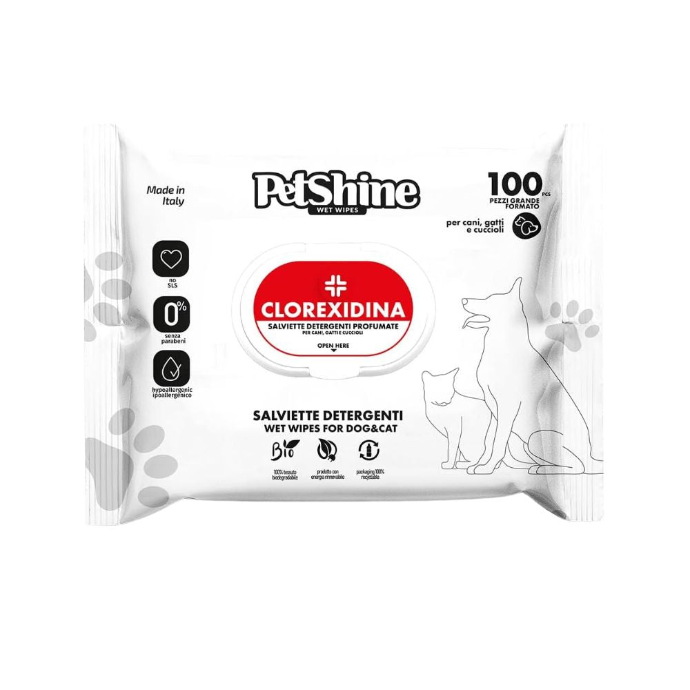 PetShine Salviette Detergenti Clorexidina per Cani e Gatti 100pz