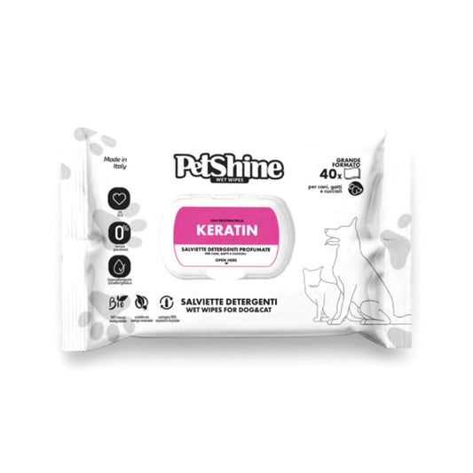 PetShine Salviette Detergenti Keratin per Cani e Gatti 40pz