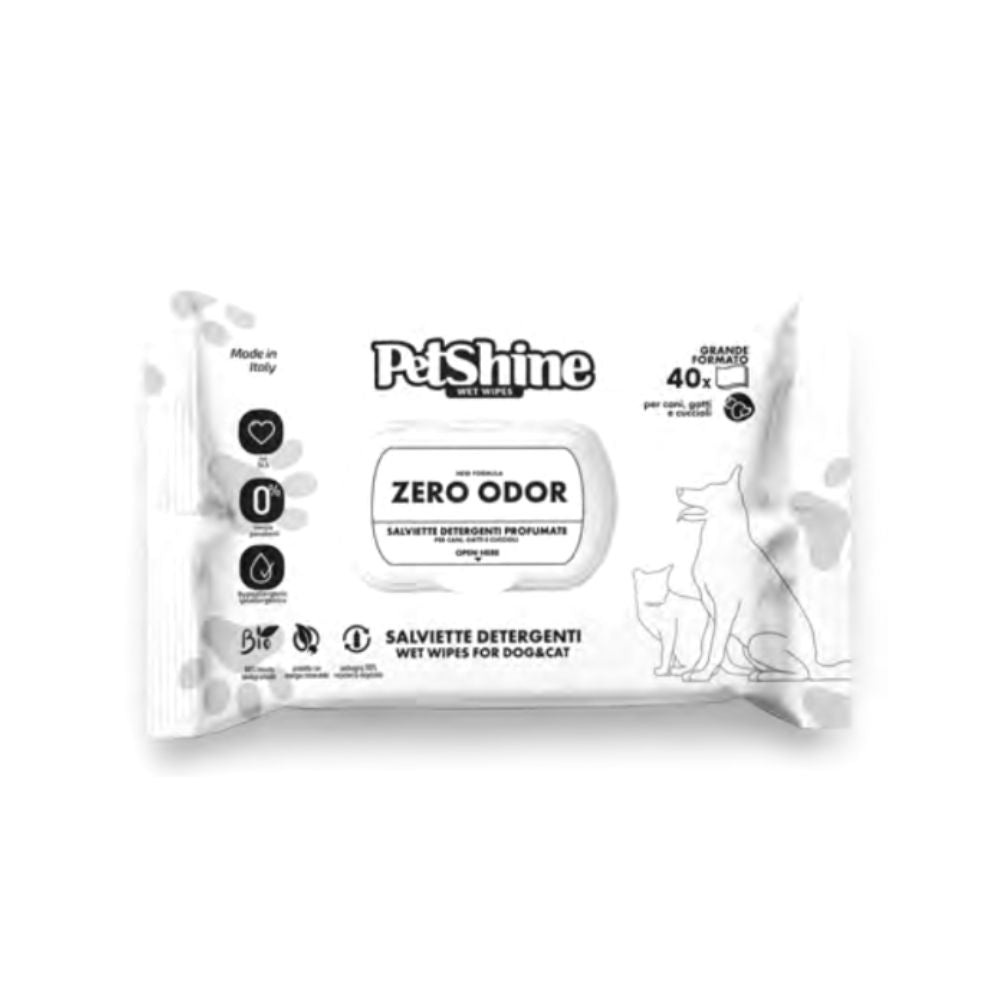 PetShine Salviette Detergenti Zero Odor per Cani e Gatti 40pz