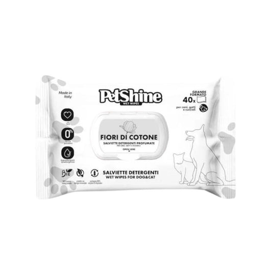 PetShine Salviette Detergenti Fiori di Cotone per Cani e Gatti 40pz