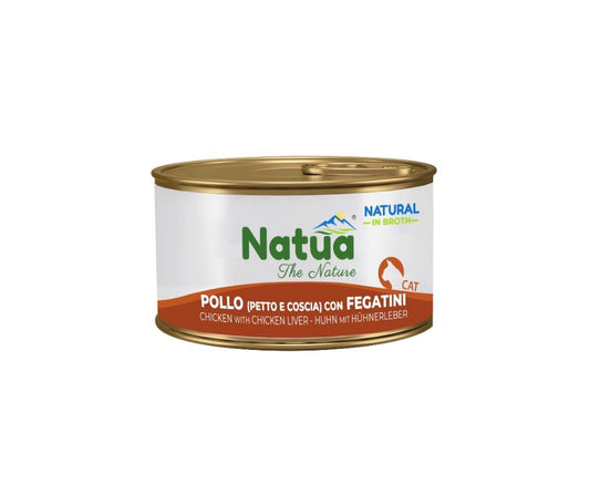 Natua Natural Pollo e Fegatini in Brodo Lattina 85g Gatti - Animaliapet