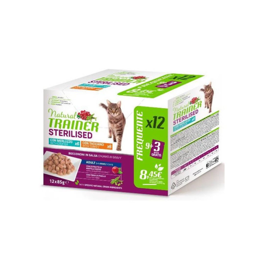 Trainer Bocconcini Merluzzo e Tacchino Multipack 12x85g Gatti Sterilizzati - Animaliapet