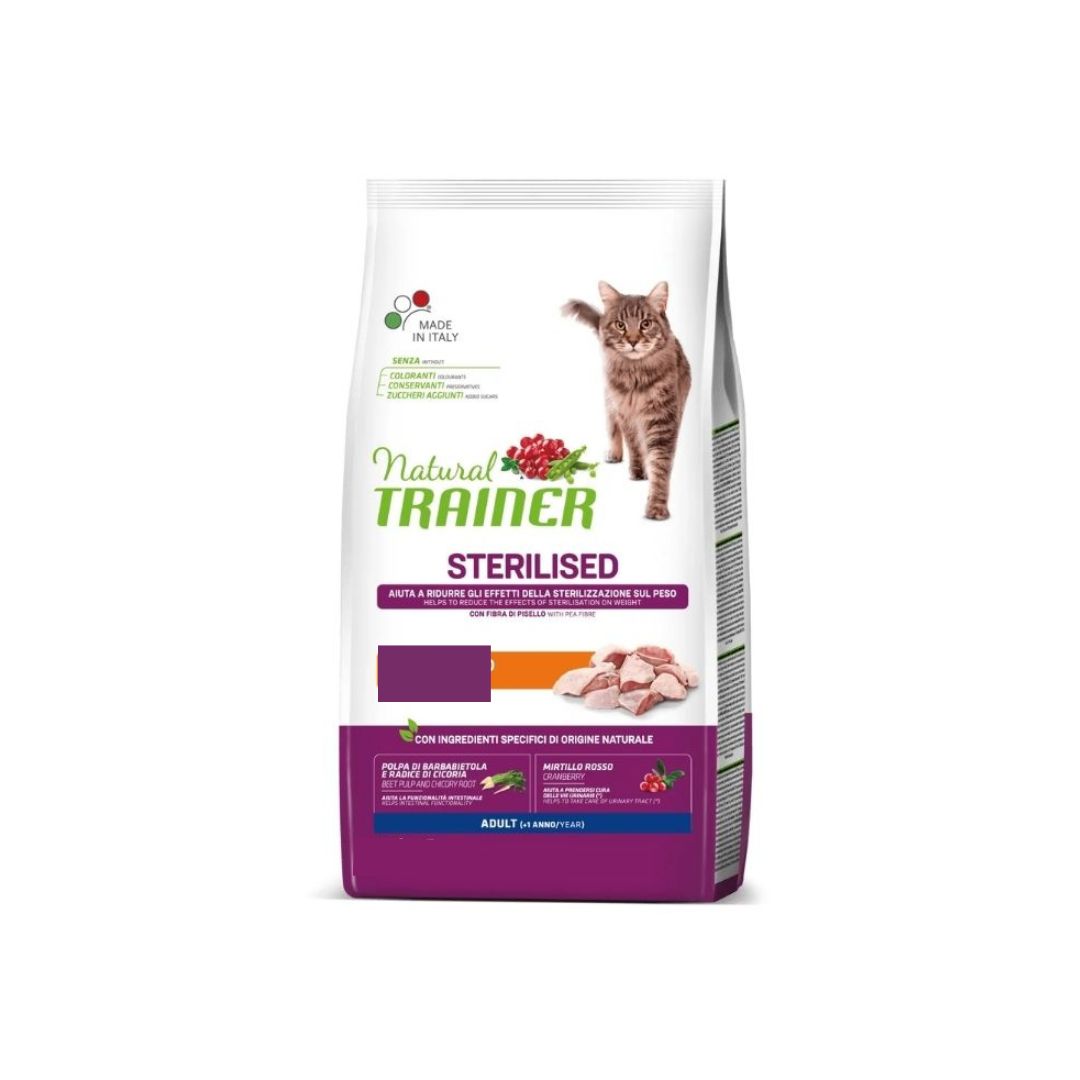 Trainer Natural Sterilised Tacchino 3kg Crocchette Gatti Adulti - Animaliapet