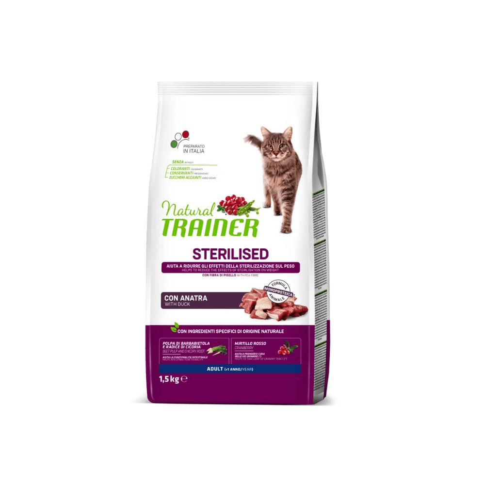 Trainer Natural Sterilised Anatra 1,5Kg Crocchette Gatti Adulti - Animaliapet