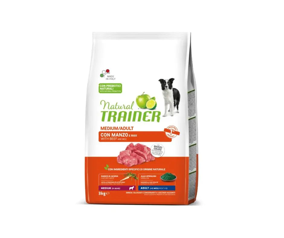 Trainer Natural Manzo 3Kg Crocchette Cani Medium Adult - Animaliapet