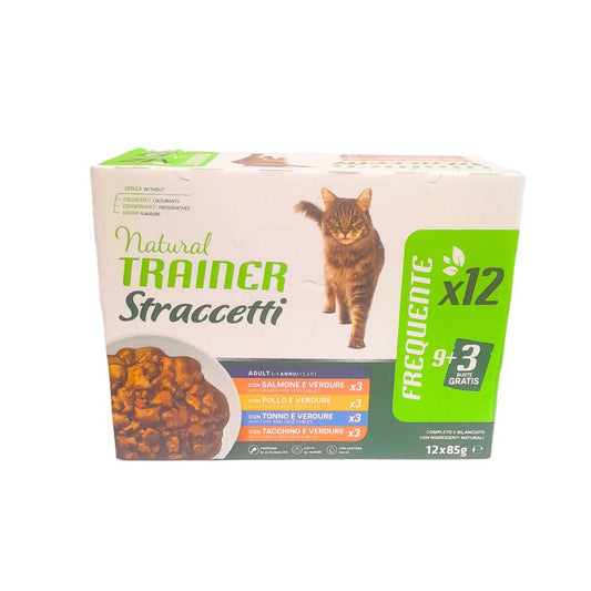 Trainer Natural Straccetti Pollo, Salmone, Tonno e Tacchino con Verdure Multipack 12x85g Gatti Adulti