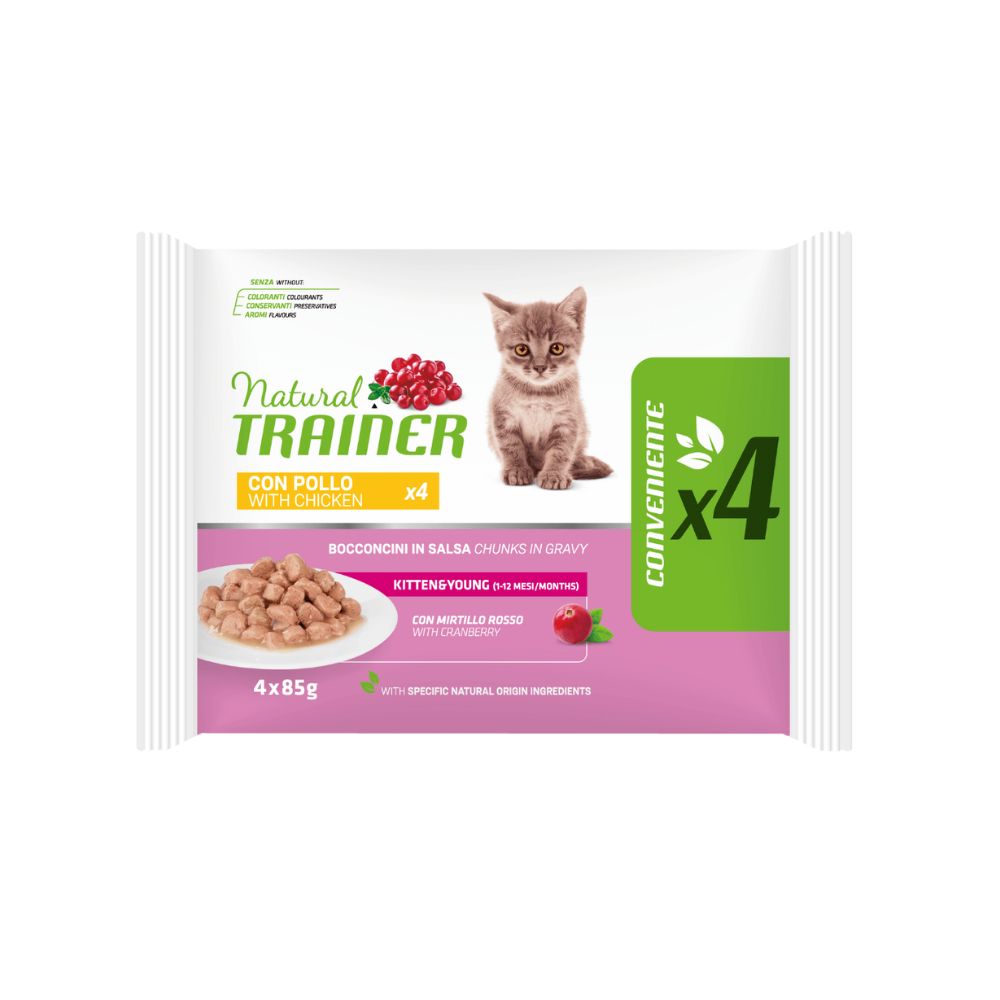 Trainer Natural Kitten e Young Pollo Multipack Bustine 4x85g Gattini 1-12mesi