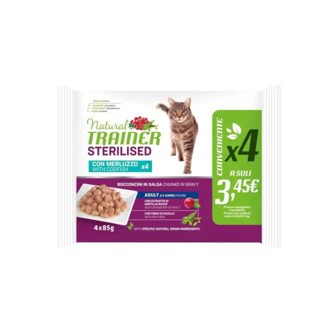 Trainer Natural Sterilised Merluzzo 4x85g Bustina Gatti Sterilizzati - Animaliapet