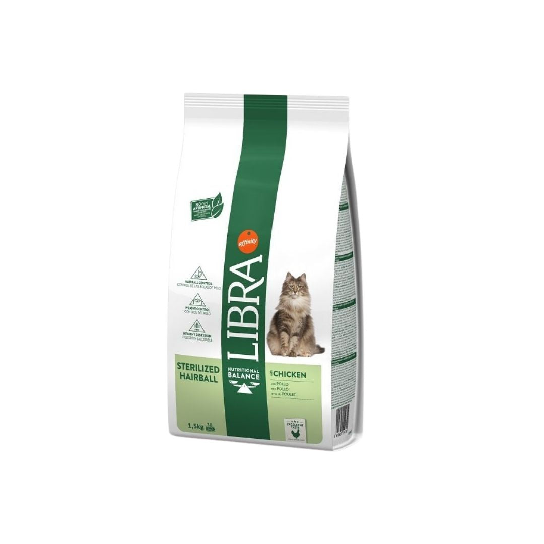 Libra Hairball Sterilised Pollo Crocchette 1,5Kg Gatti Adulti - Animaliapet