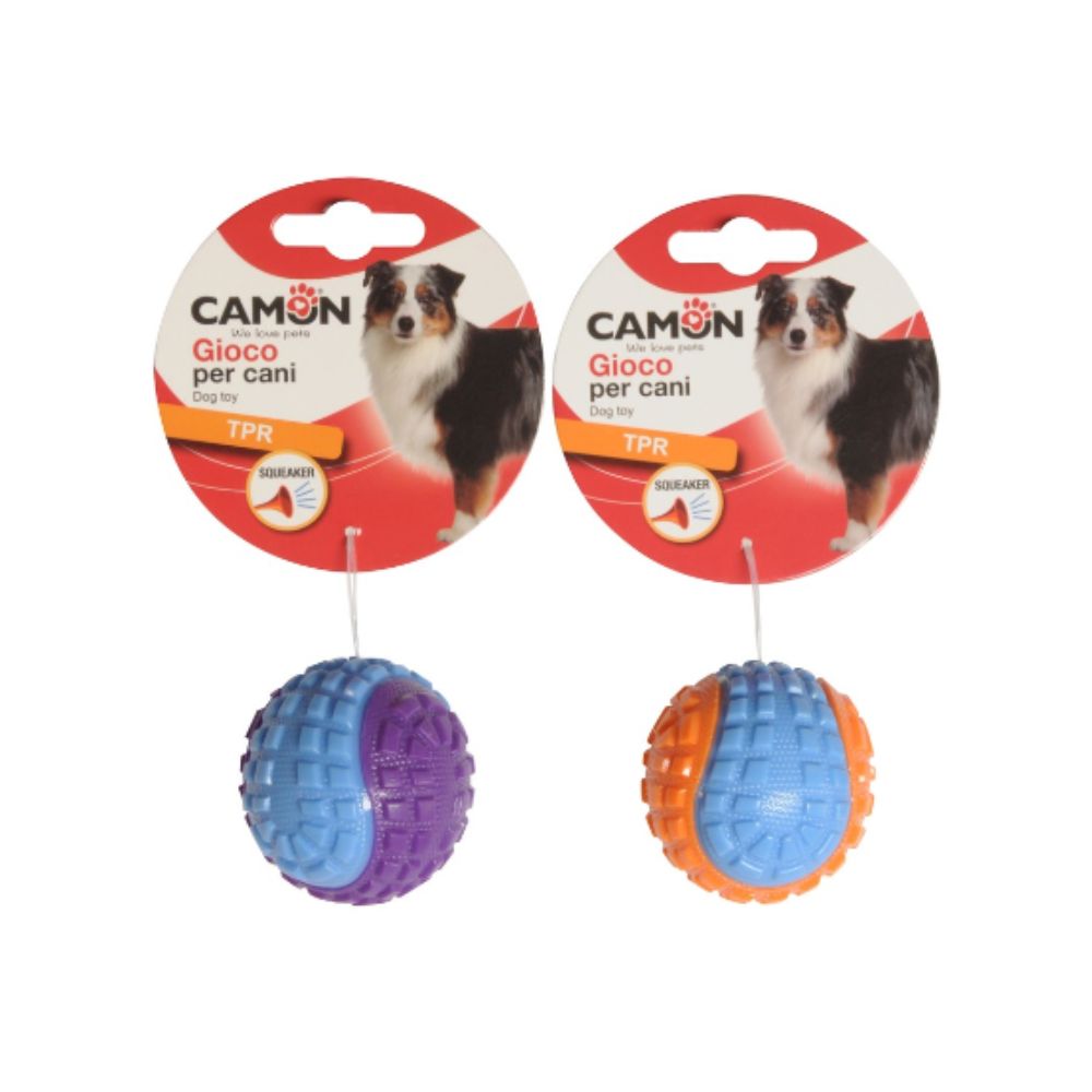 Camon Palla Baseball bicolore in TPR con squeaker Viola o Arancio 10,6cm Giochi per Cani