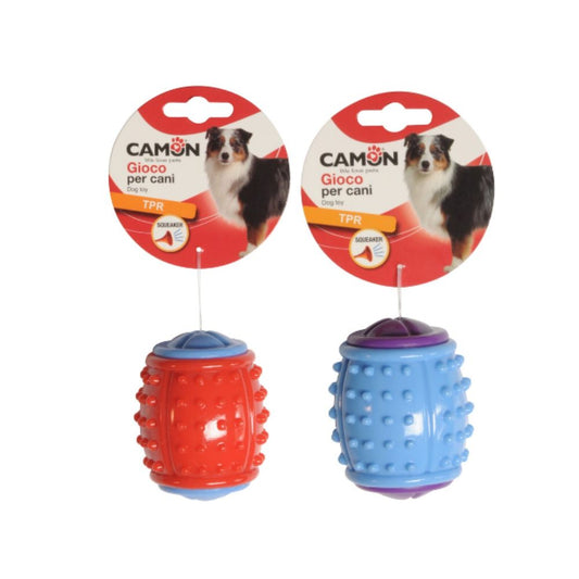 Camon Cilindro in TPR con squeaker Rosso o Blu 5x8cm Giochi per Cani