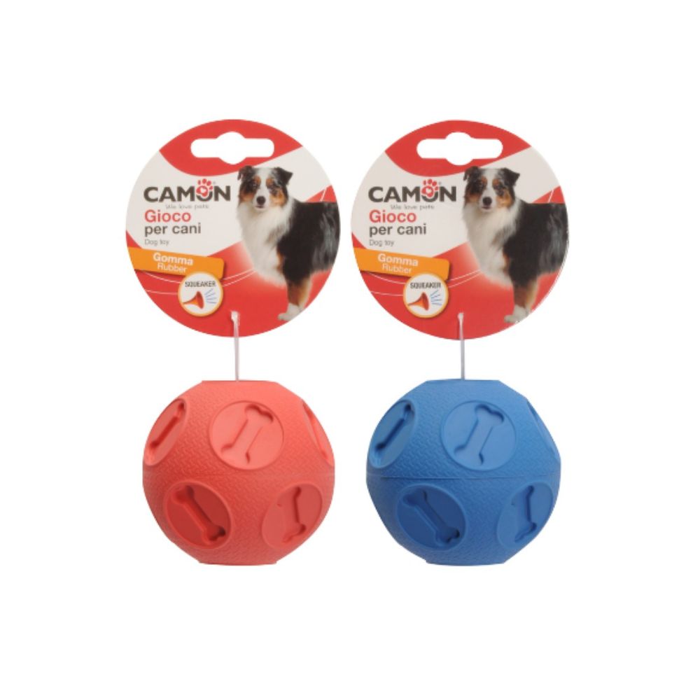 Camon Palla in gomma con squeaker Rossa o Blu 8,9cm Giochi per Cani