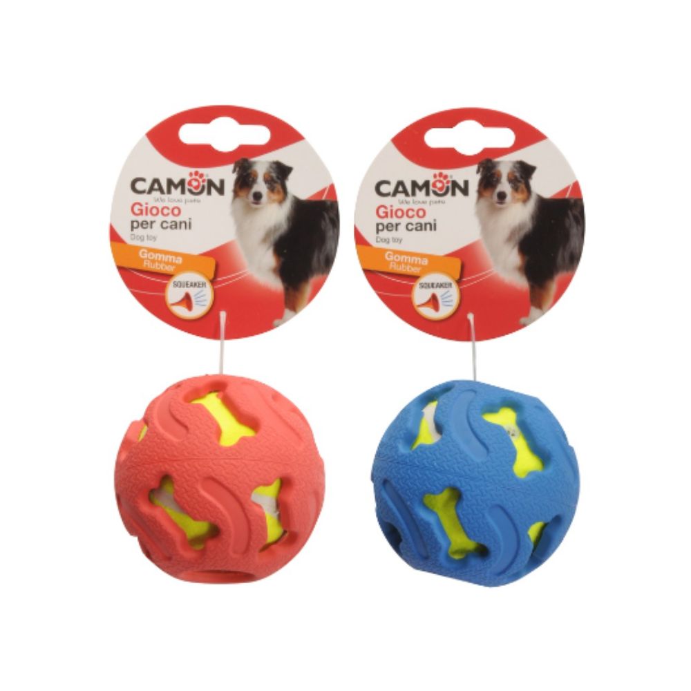 Camon Palla in gomma e tennis con squeaker Rossa o Blu 12,7cm Giochi per Cani