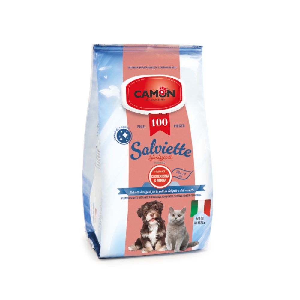 Camon Salviette Detergenti Mirra  e Clorexidina 100pz Cani e Gatti